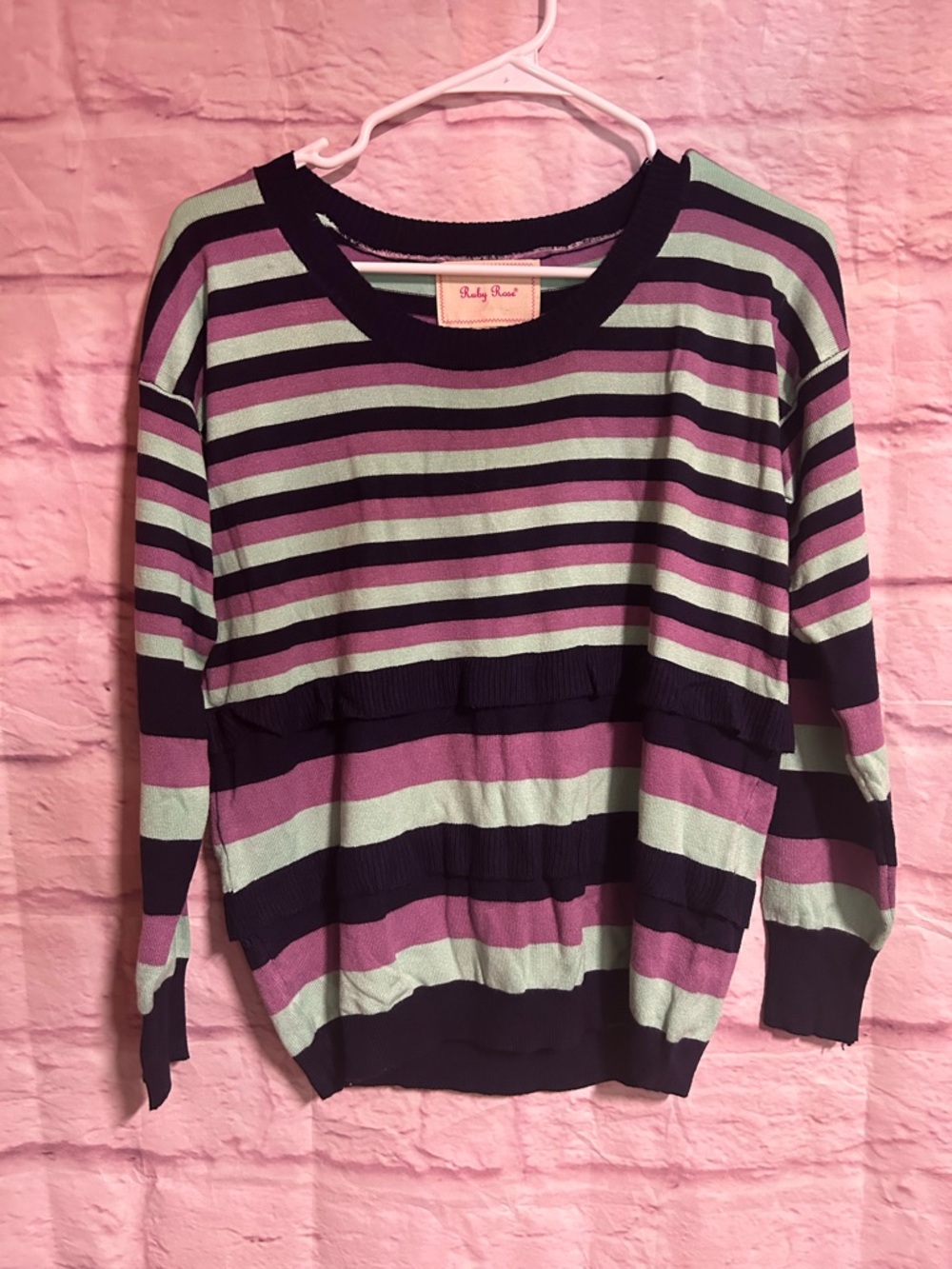 Striped Knit Sweater in Mint, Lavender & Navy